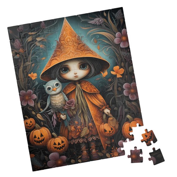 Halloween Witch Girl Owl Pumpkins Autumn Spooky Cute Art Poster