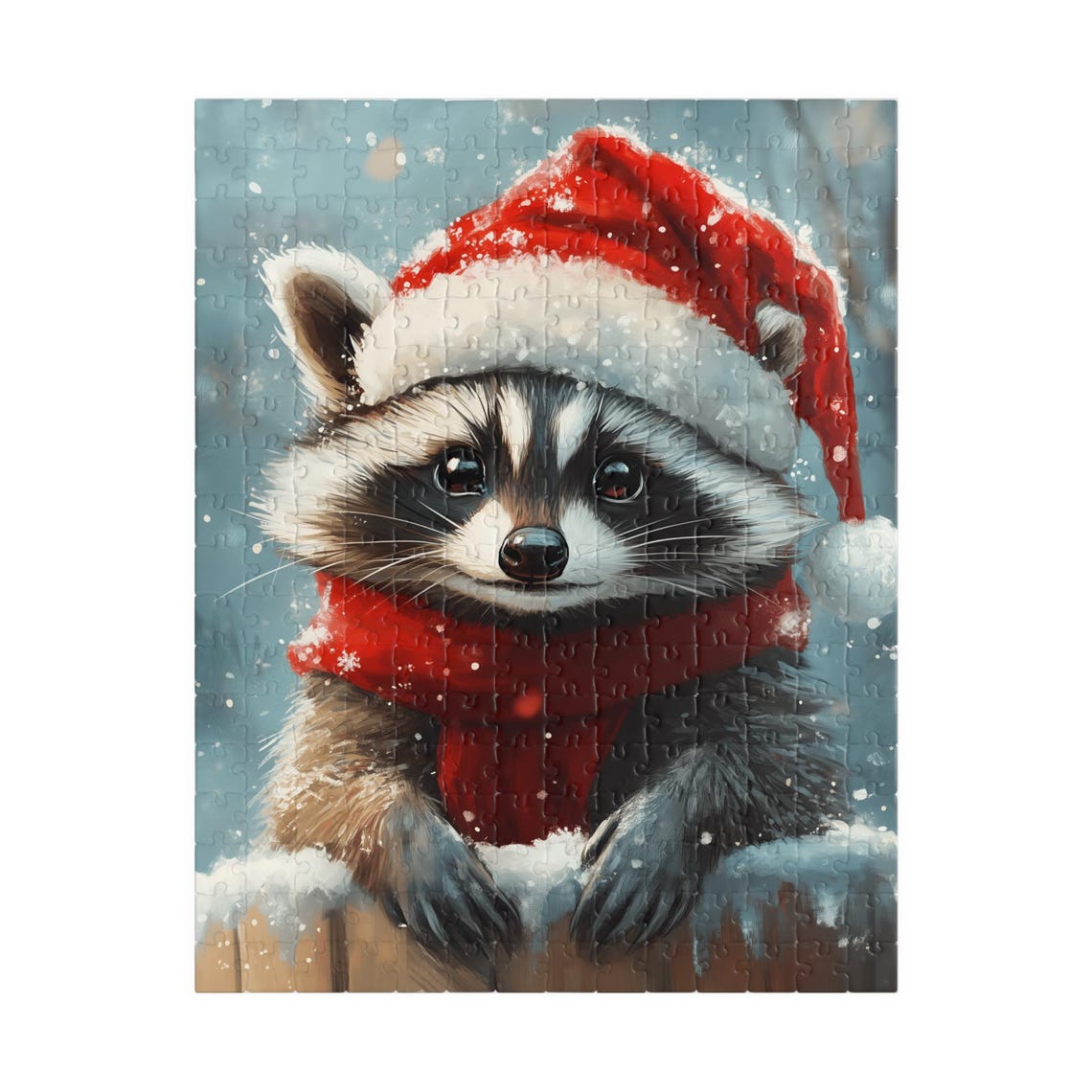Cute Baby Raccoon In Santa Hat Christmas Jigsaw Puzzle Print - Image 5