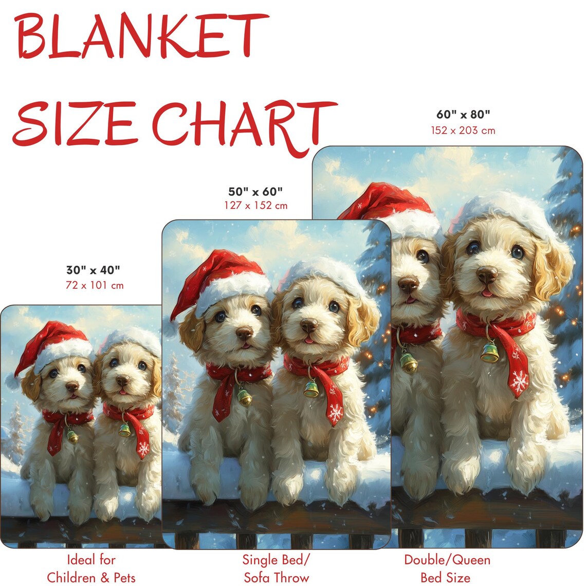Two Doodle Puppies in Santa Hats and Red Scarves Christmas Dog Poster - Image 4