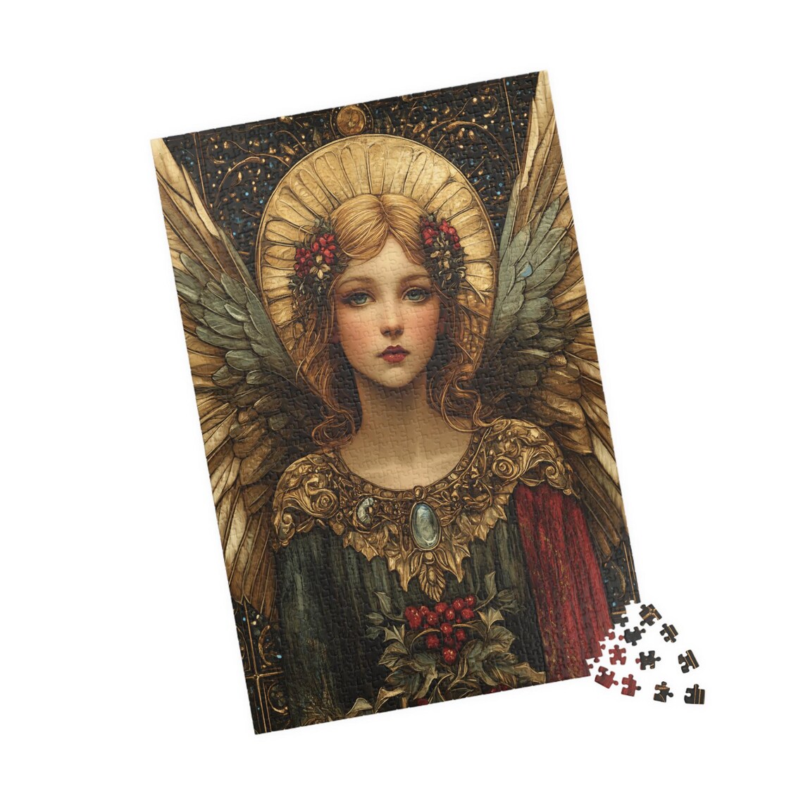 Golden Halo Angel Red Berries Ornate Vintage Portrait Poster - Image 4