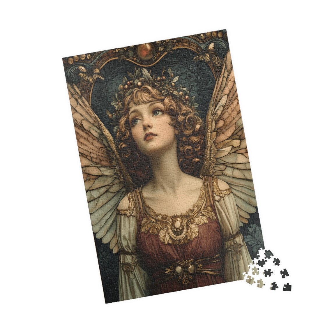 Celestial Angel Curly Hair Berry Crown Dark Golden Arch Poster - Image 4