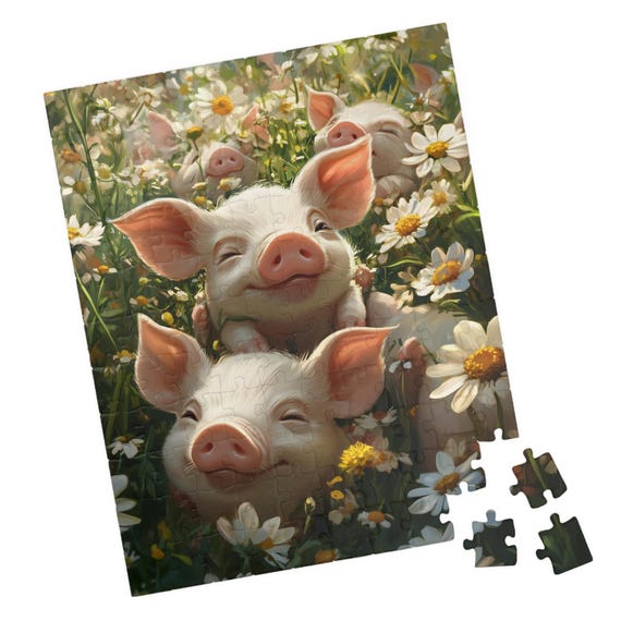 Happy As Pigs In Daisies Jigsaw Puzzle Gift For Holidays Birthdays Get Well And Nursing Homes Fun Tech Free Activity