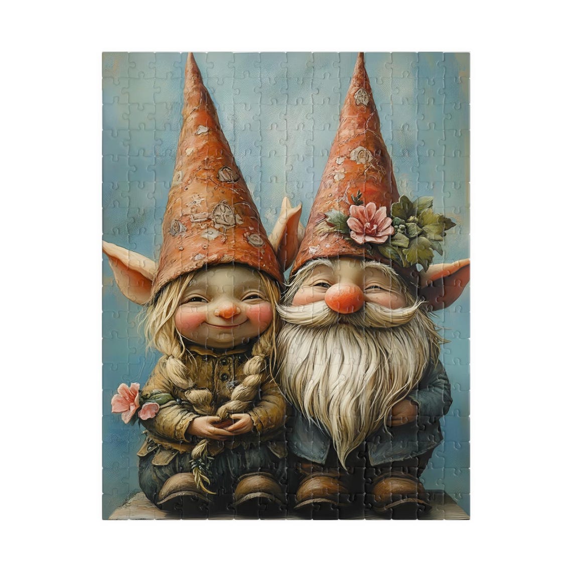Cute Gnome Couple Girl Braids White Beard Floral Hats Poster - Image 5