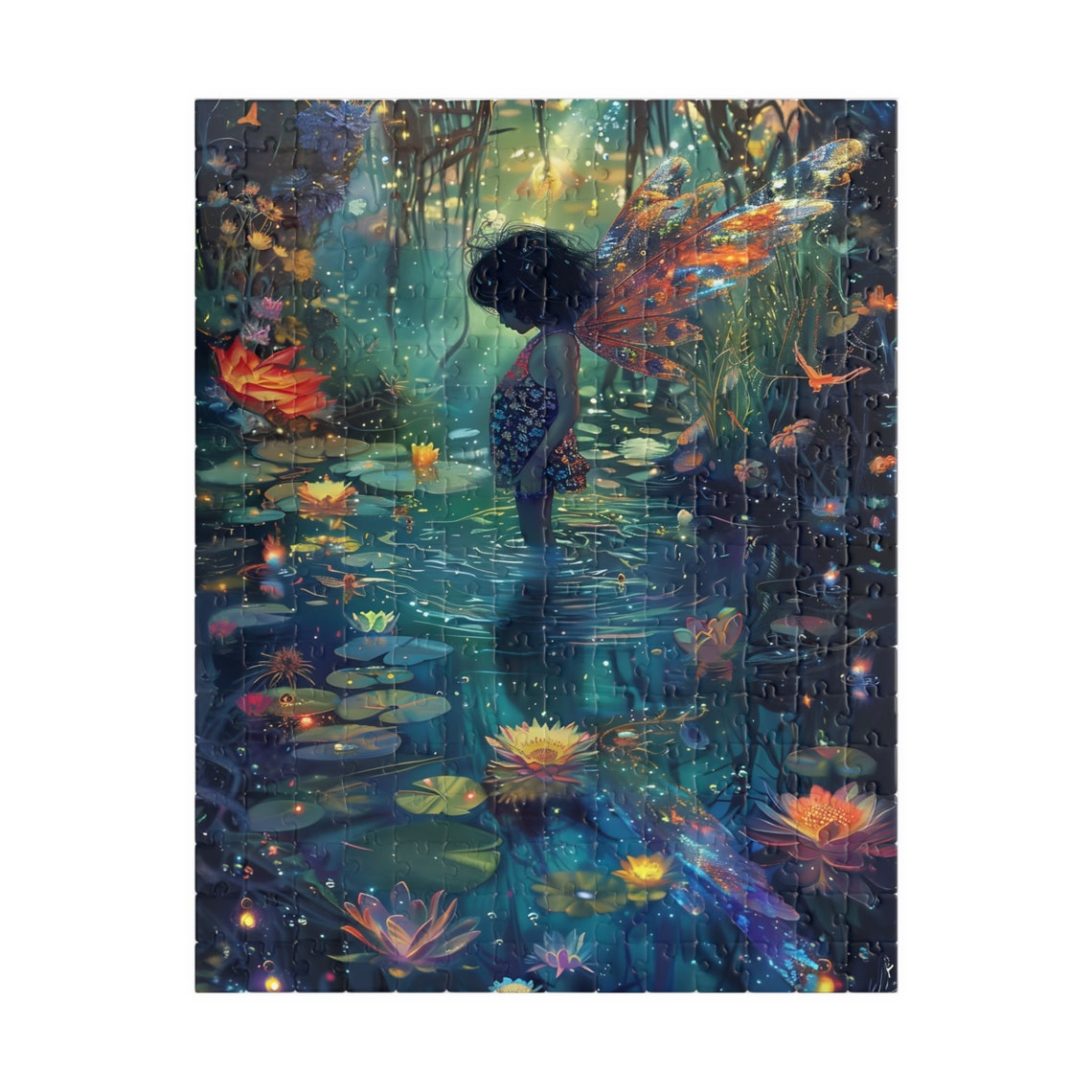 Glowing Fairy Standing In Moonlit Lily Pond Night Magic Art Poster - Image 2