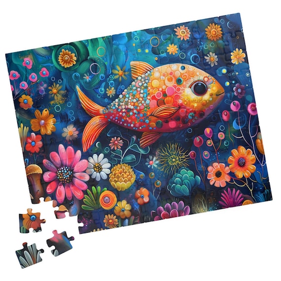 Whimcical Underwater Garden Puzzle Brightly Colored Fantasy Fish Jigsaw Fun Tech Free Family Activity Great Gift For Get Well Or Birthday