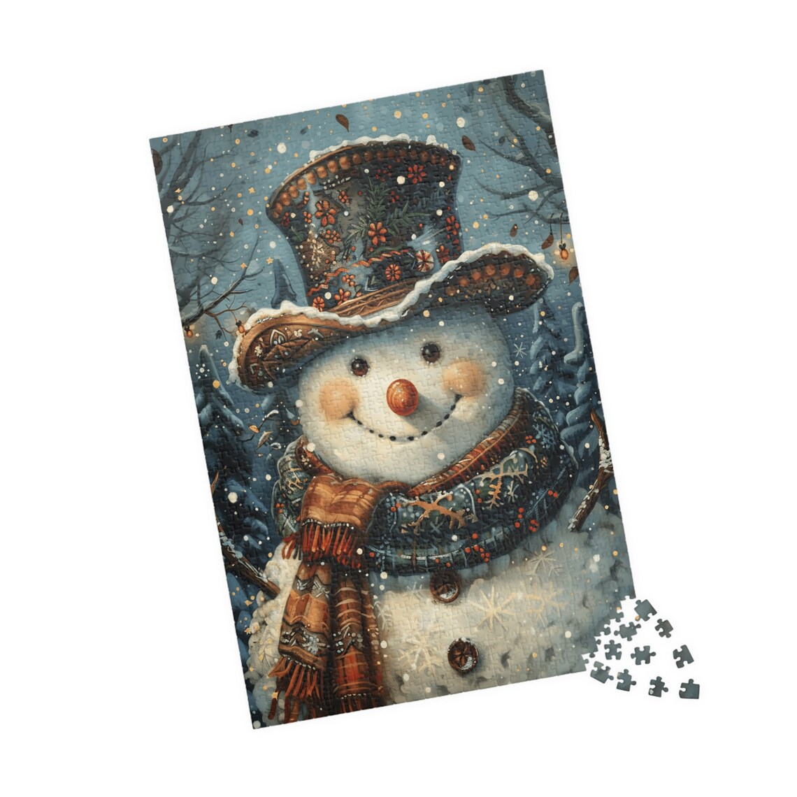 Jolly Snowman Vintage Floral Top Hat Winter Night Snow Poster - Image 4