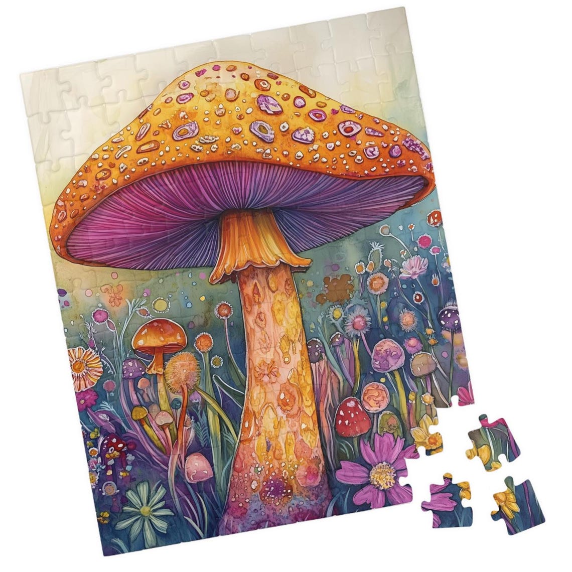 Orange Mushroom With Magenta Gills Among Spring Wildflowers Art Poster