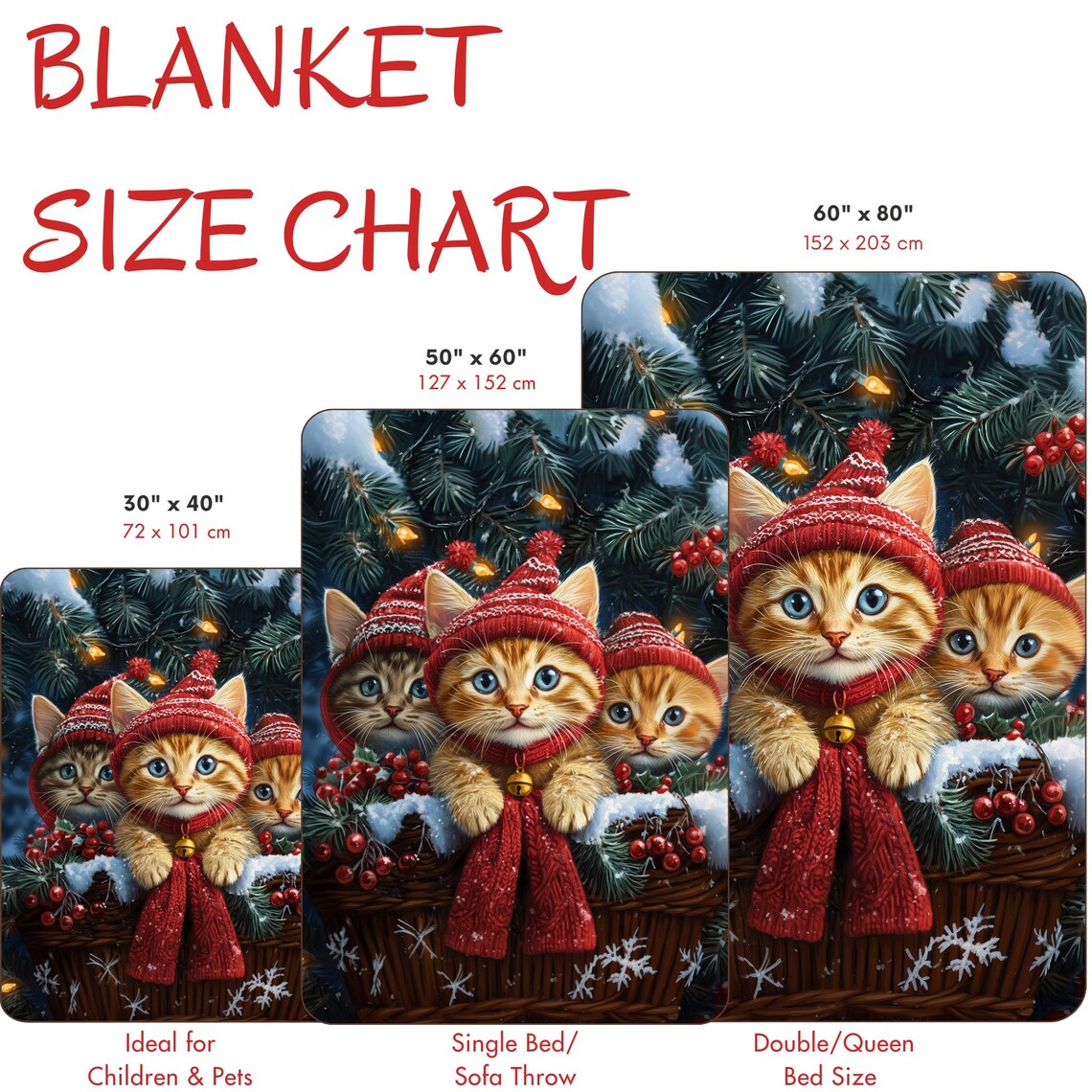 Three Kittens in Red Knit Hats Sitting in a Christmas Basket Print - Image 4