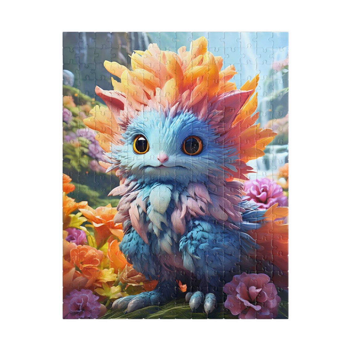 Electra Fluffy Blue Fantasy Creature with Fiery Orange Mane Poster - Image 2