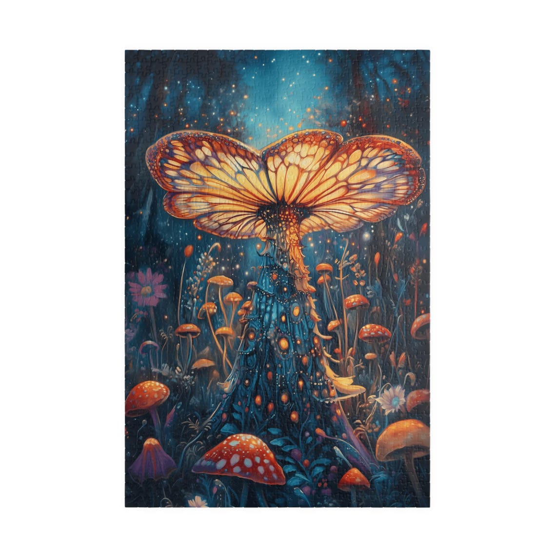 Glowing Forest Mushroom With Butterfly Wings at Night Poster - Image 4