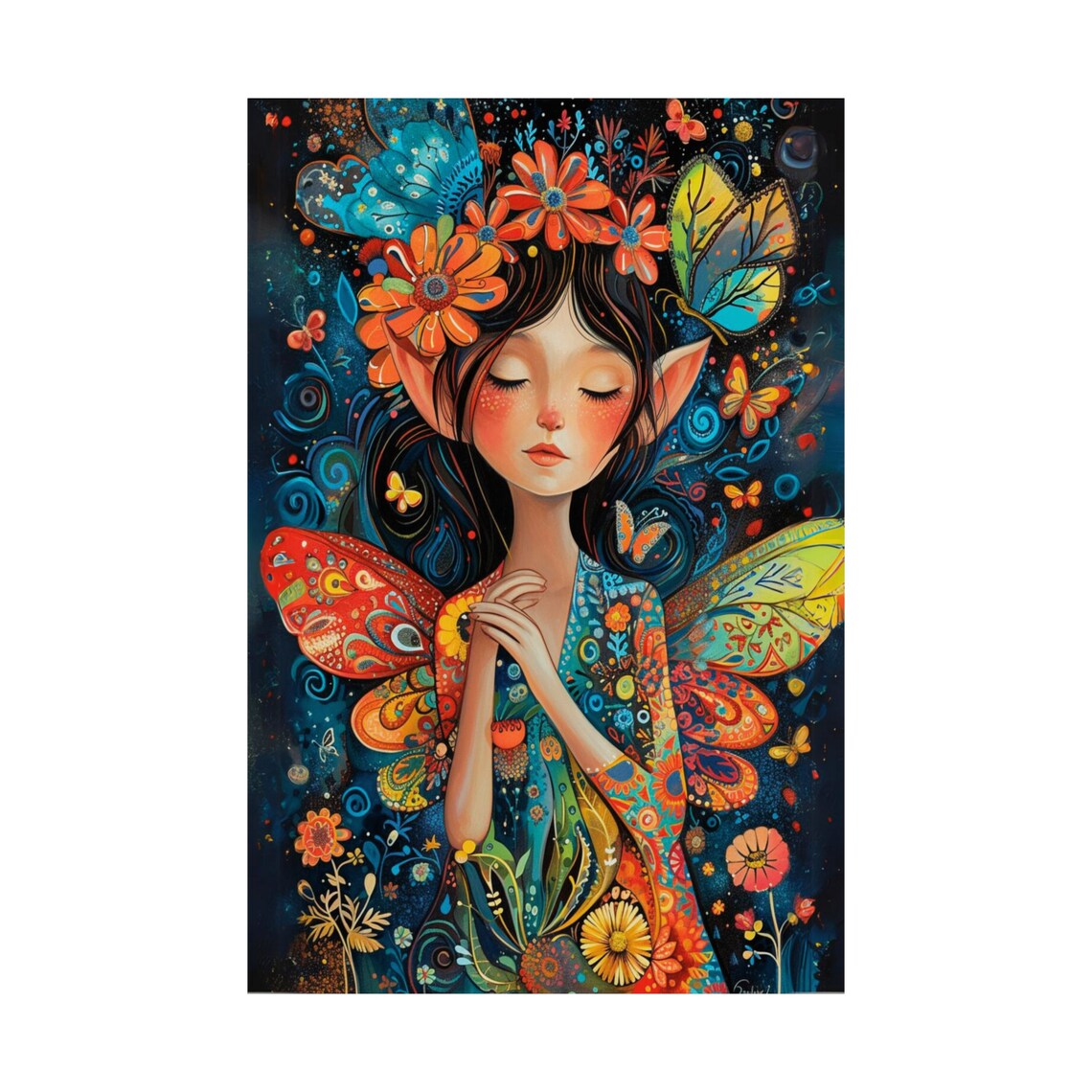 Elf Fairy Girl With Butterflies Midnight Garden Fantasy Art Poster - Image 3