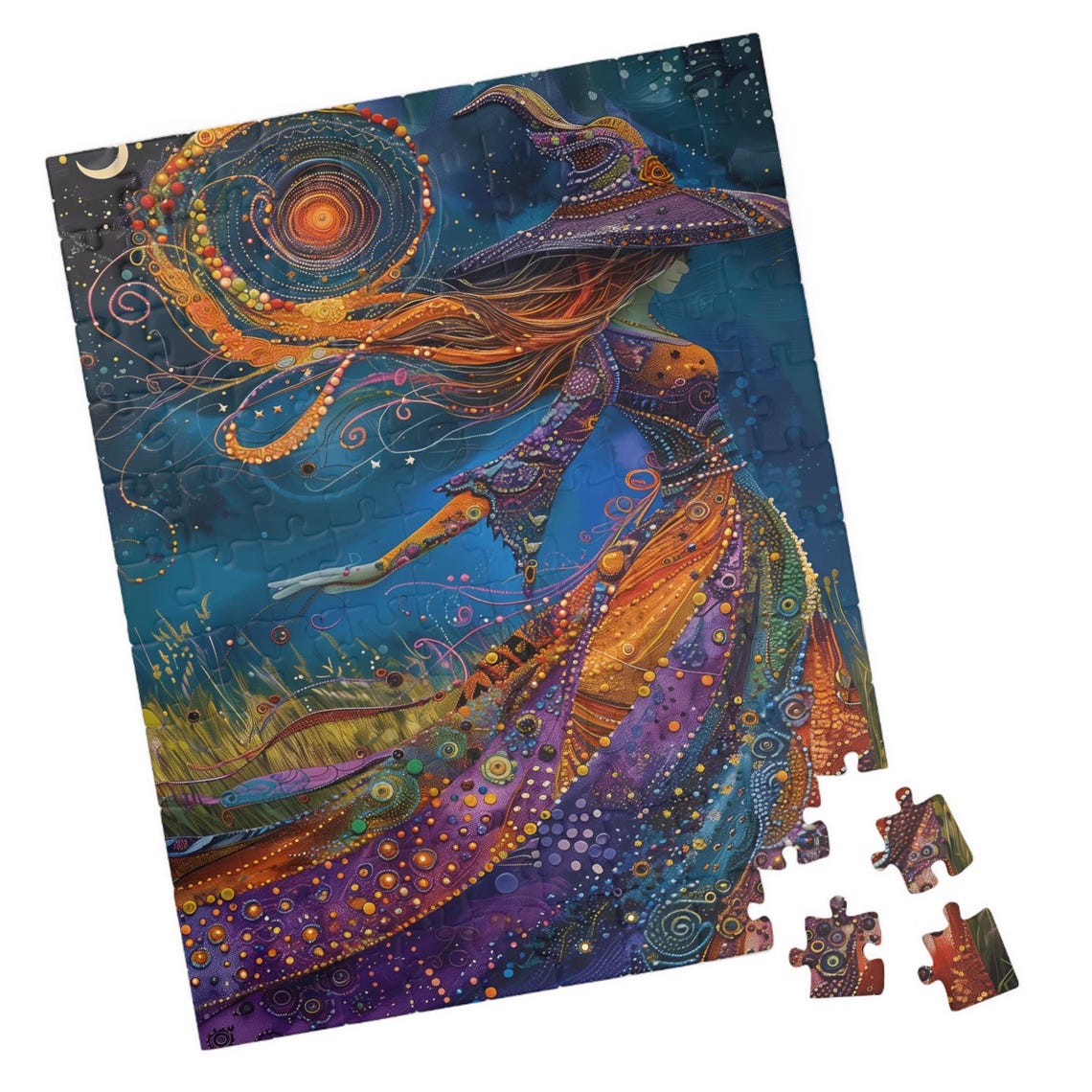 Celestial Witch Woman Conjuring Galaxy Starry Night Art Poster