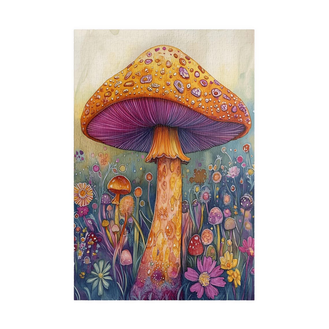 Orange Mushroom With Magenta Gills Among Spring Wildflowers Art Poster - Image 3