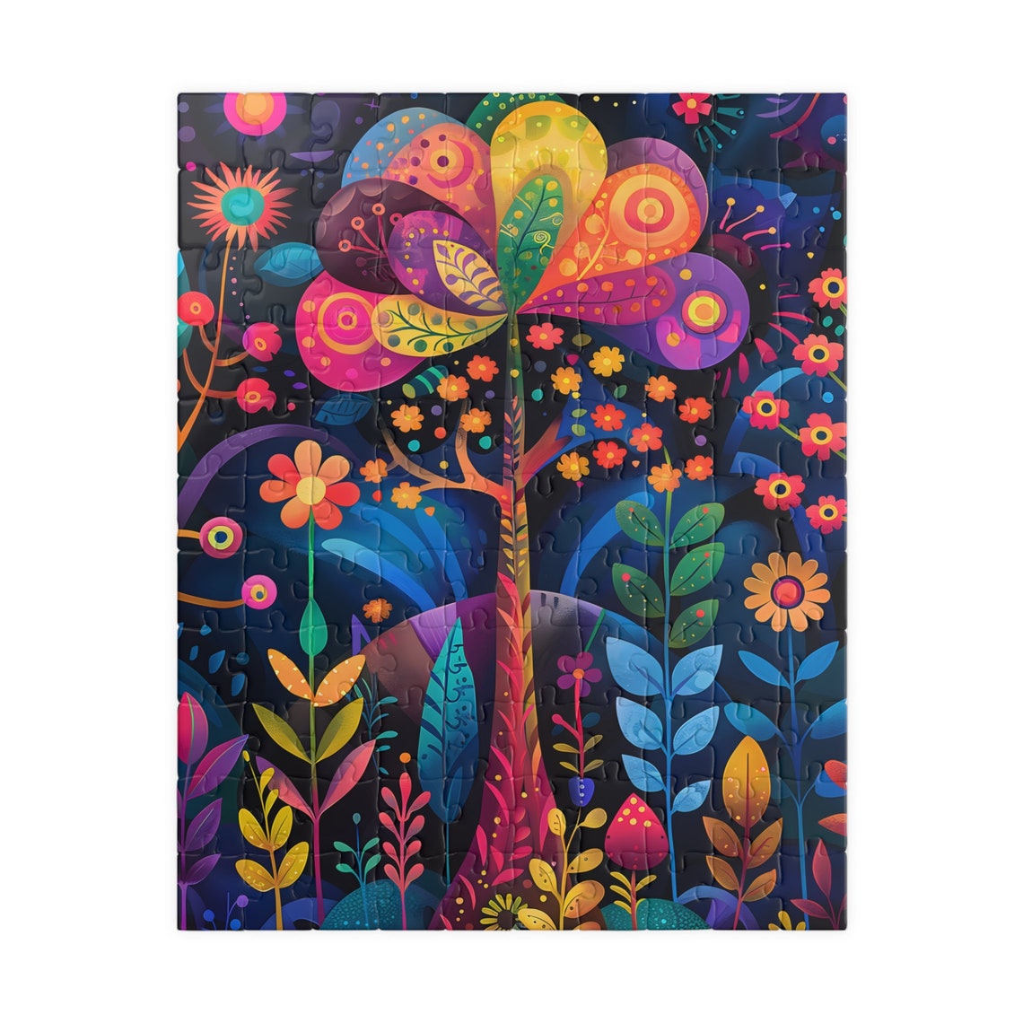 Psychedelic Flower Tree Night Garden Colorful Jigsaw Puzzle Print - Image 2