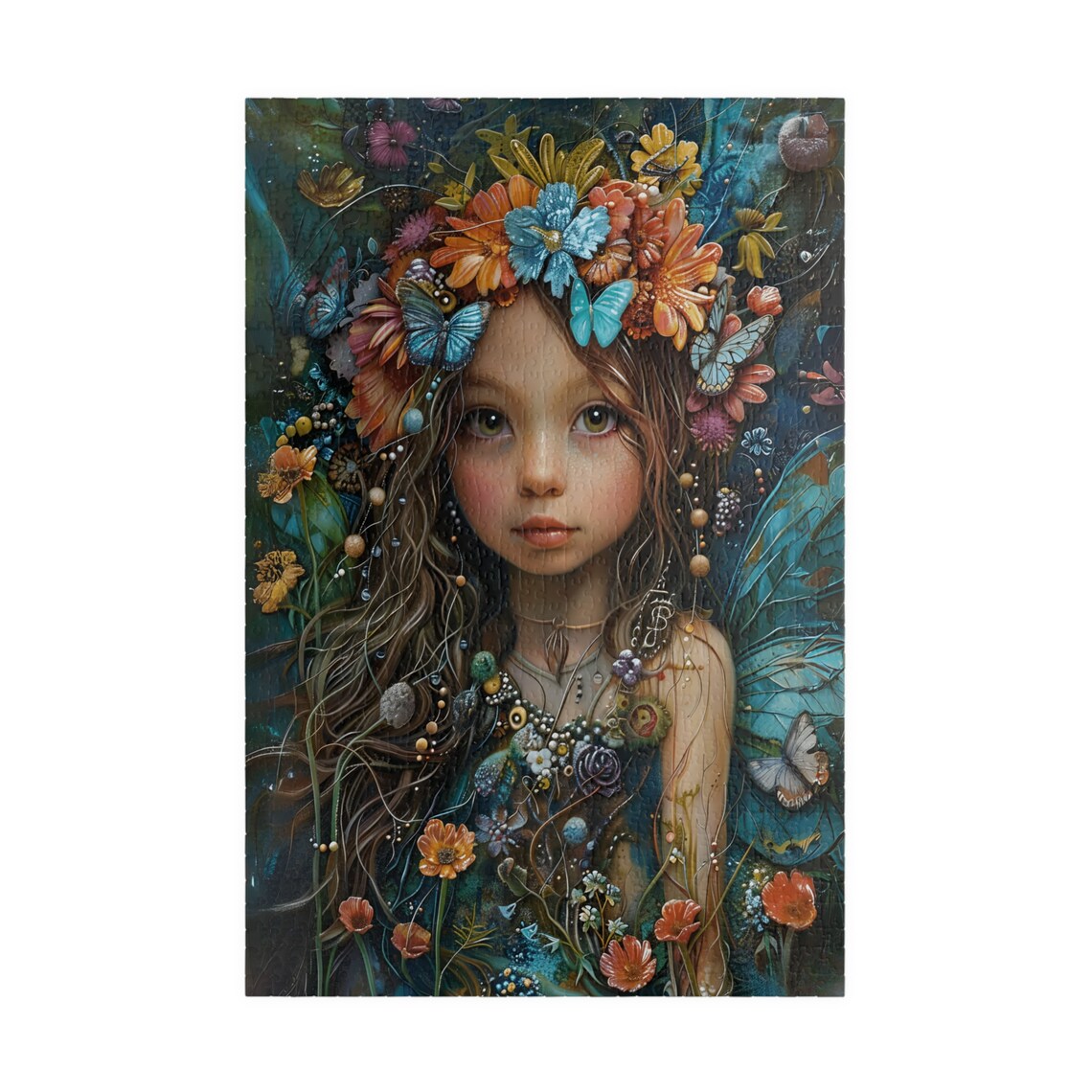 Flower Fairy Portrait with Butterfly Crown and Fairy Wings Art Poster - Image 3