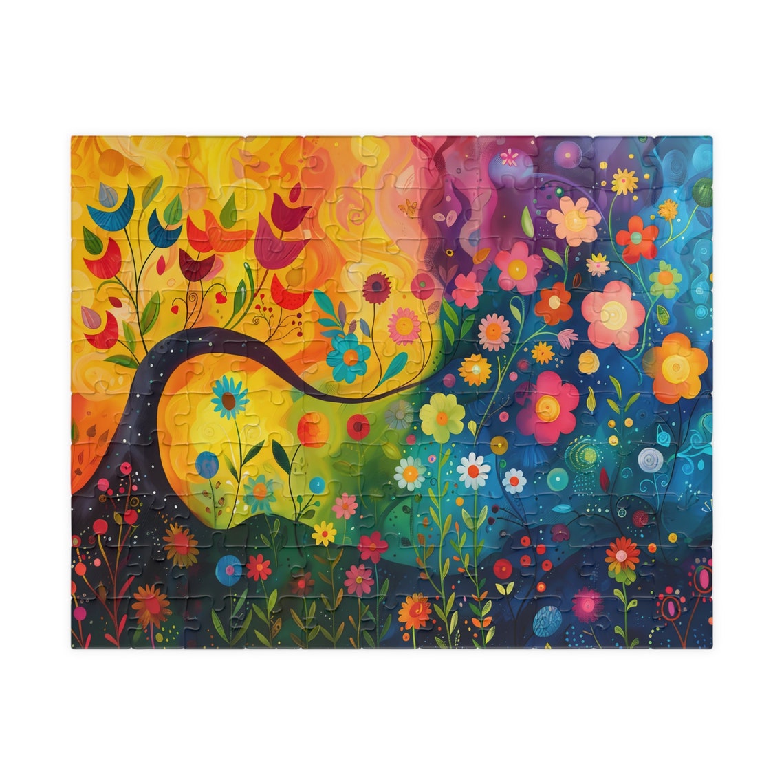Rainbow Floral Garden Landscape Vibrant Gradient Flower Field Poster - Image 2