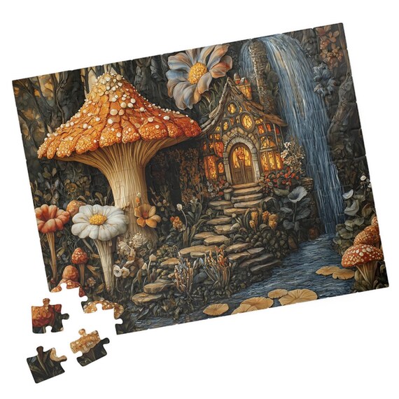 Enchanted Mushroom Cottage By A Waterfall In A Fairy Garden Poster