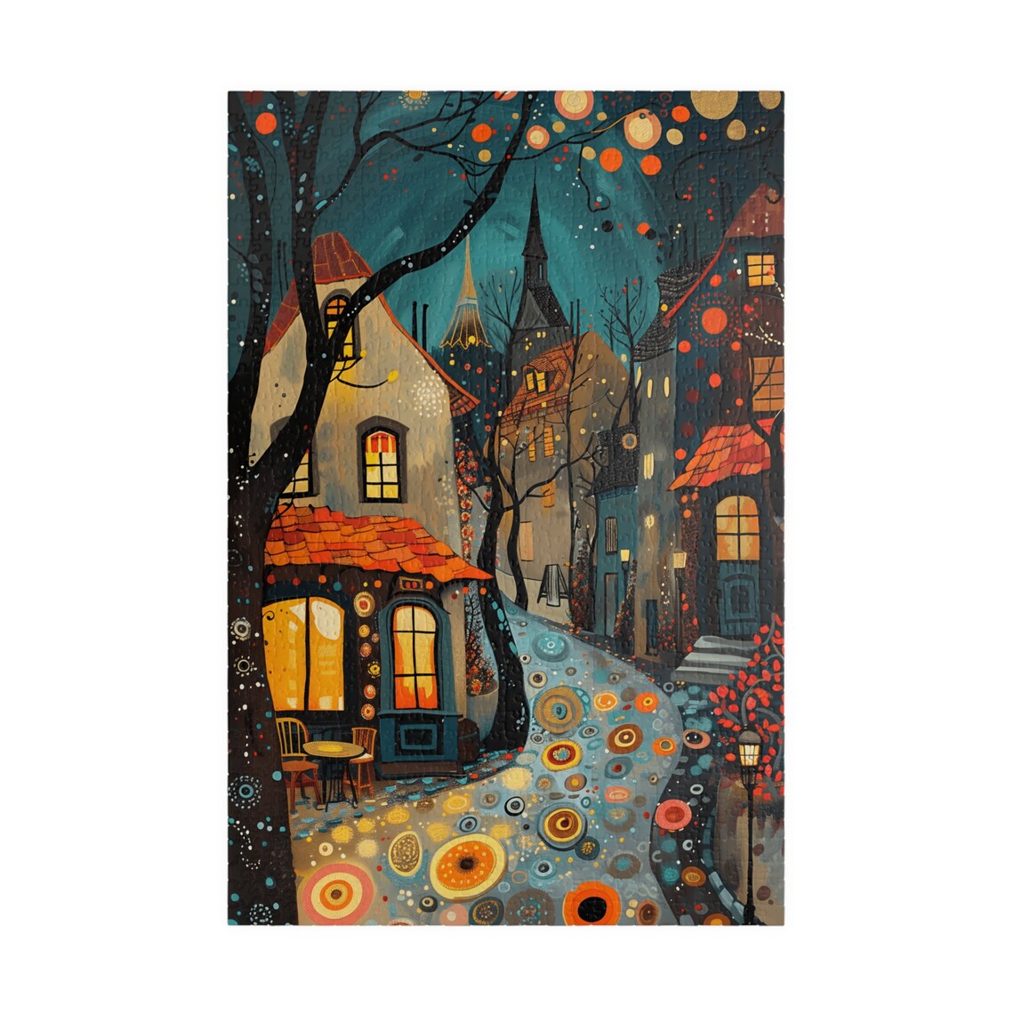Twinkling Paris Street Night Cafe Colorful Mosaic Art Poster - Image 3