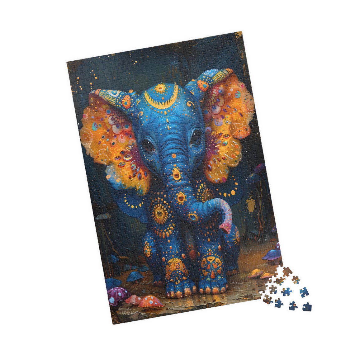 Blue Baby Elephant Psychedelic Folk Art Decorated Ears Poster - Image 4