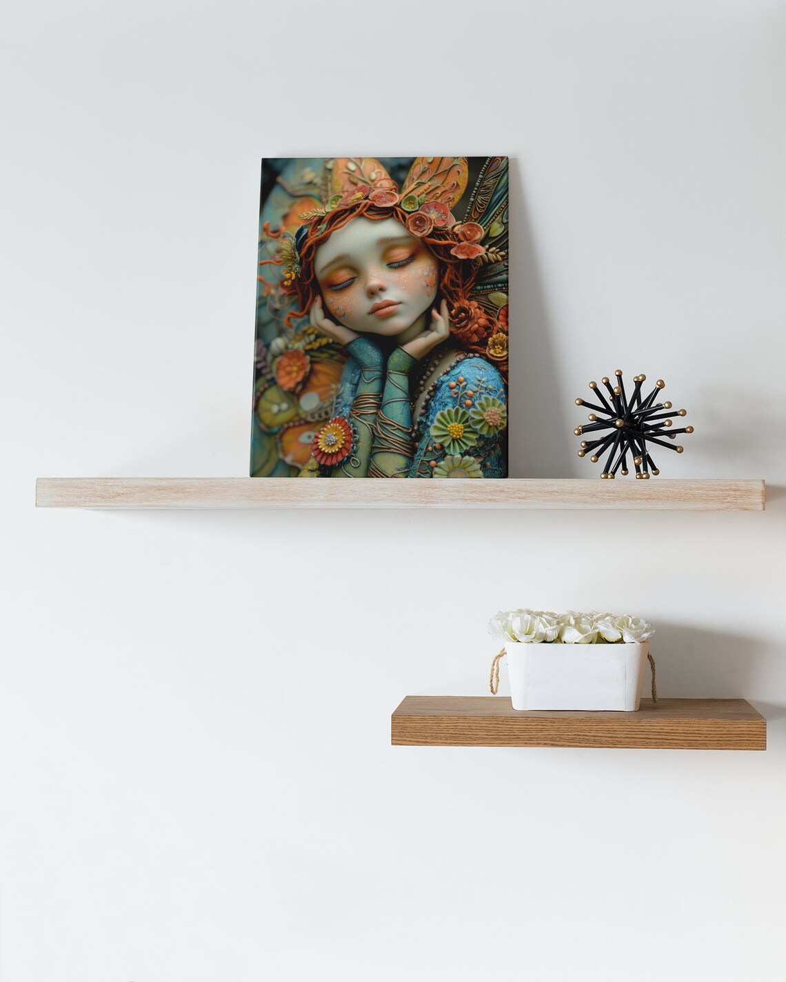 Sleeping Fairy Girl Copper Floral Headdress Fantasy Portrait Poster - Image 2