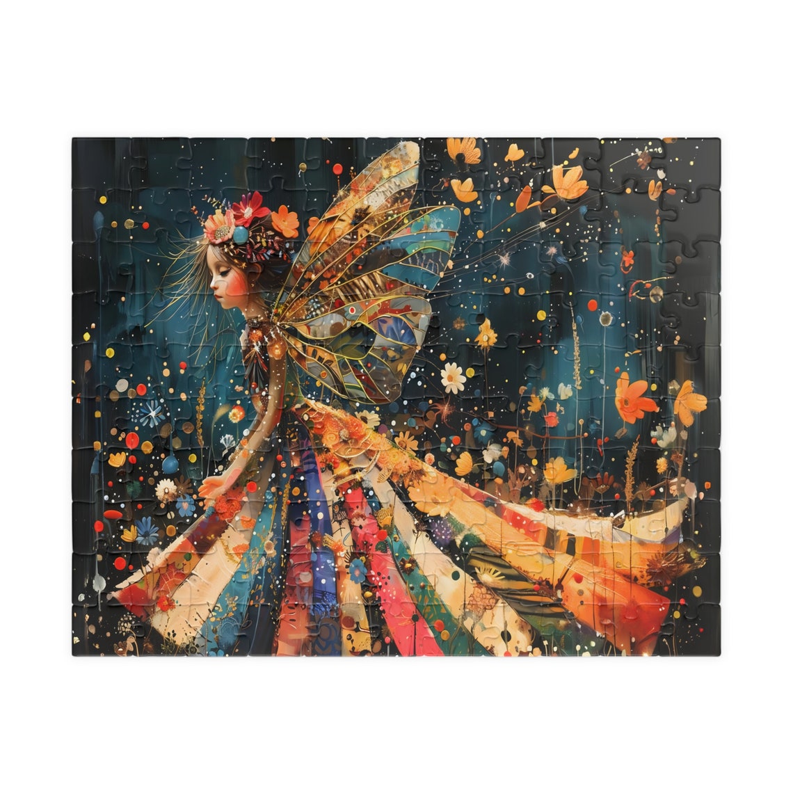 Boho Patchwork Fairy with Butterfly Wings Night Sky Magic Poster - Image 3
