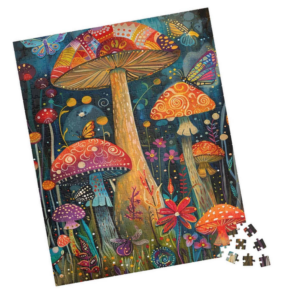 Magical Glowing Mushrooms In A Midnight Forest Scene Art Poster
