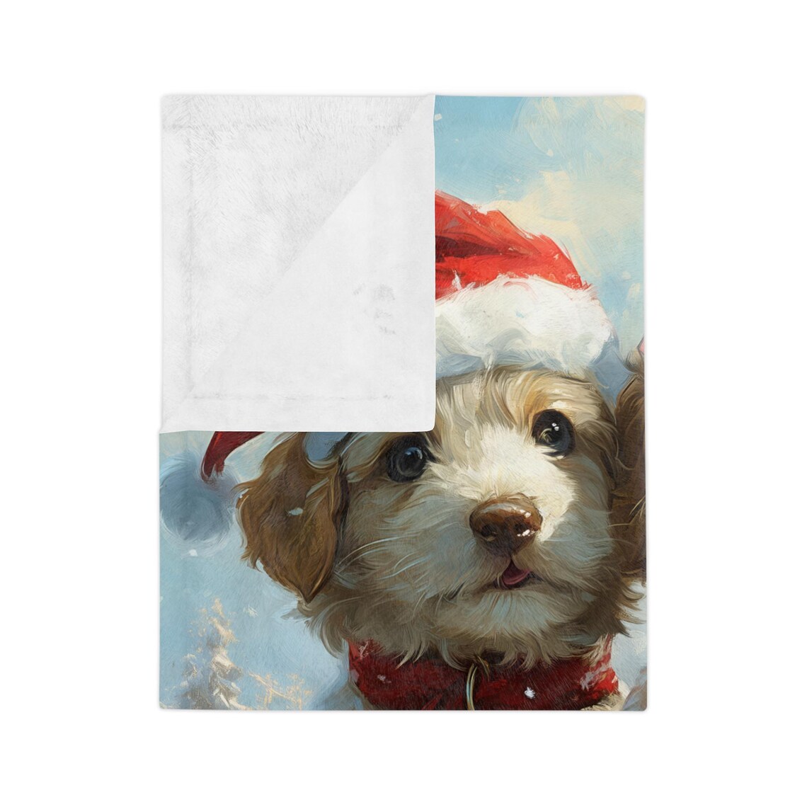 Two Doodle Puppies in Santa Hats and Red Scarves Christmas Dog Poster - Image 3
