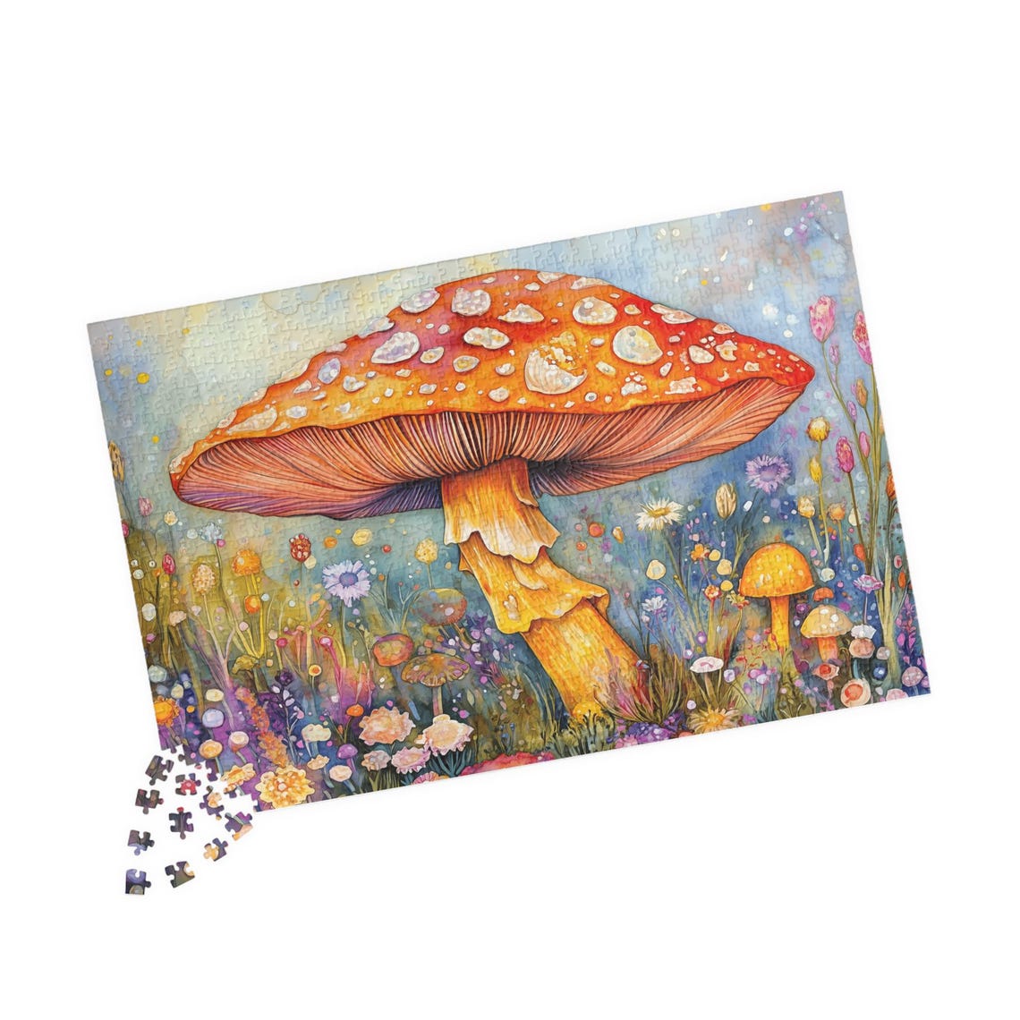 Red Fly Agaric Mushroom In A Wildflower Meadow Watercolor Art Poster - Image 4