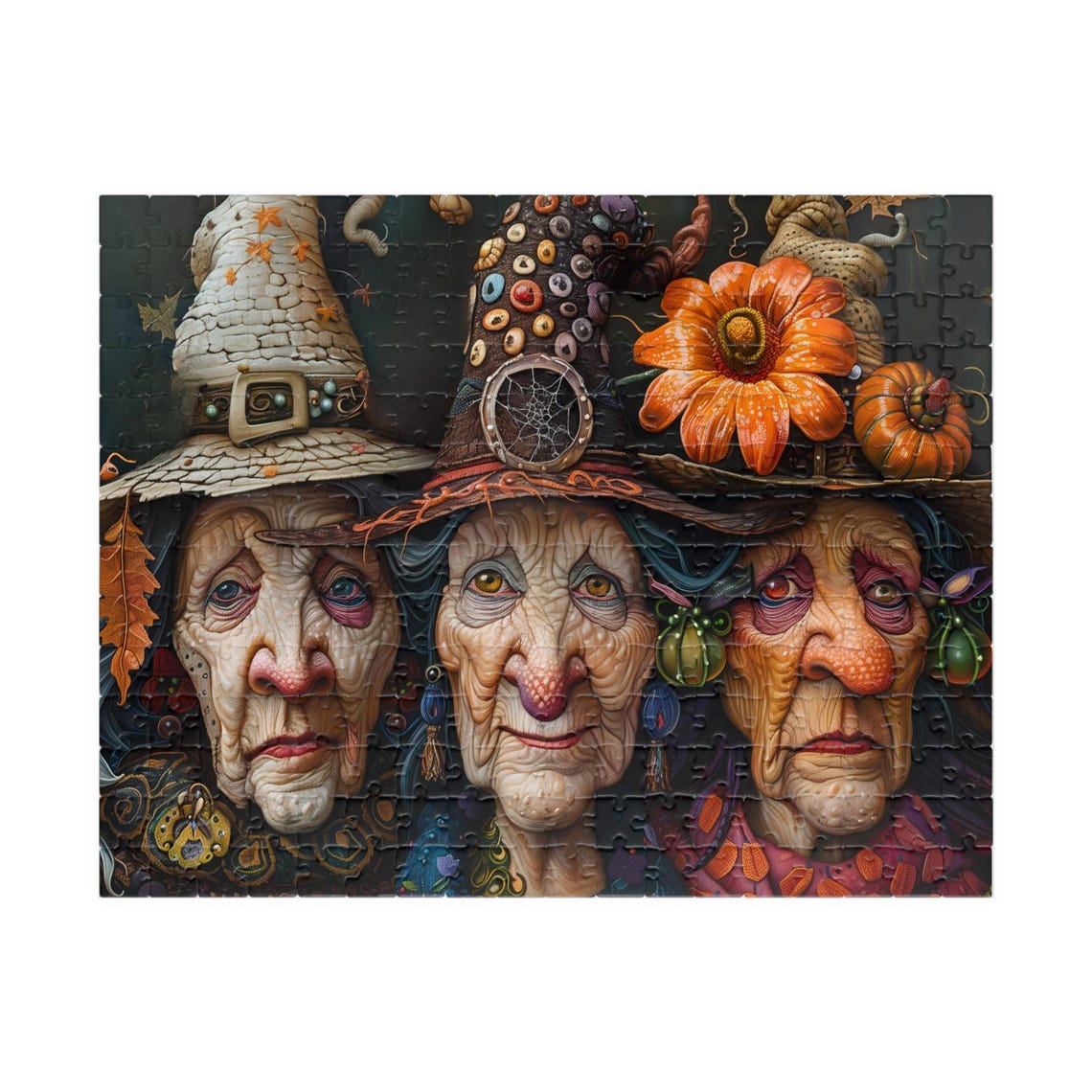 Three Whimsical Witches With Decorative Hats Halloween Art Poster - Image 3