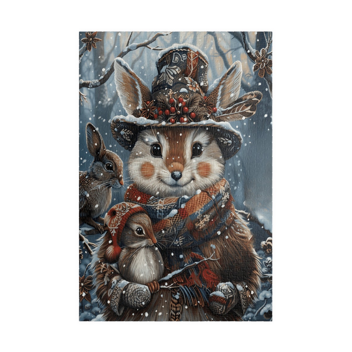 Cute Winter Rabbit Family in Cozy Hats and Scarves Snow Poster - Image 3