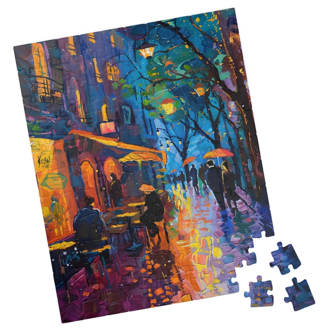 Rainy Paris Street With Umbrellas Impressionist Night Art Poster