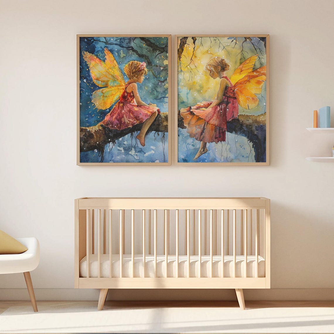 Twilight Fairy with Golden Wings Sitting on a Tree Branch Poster - Image 2