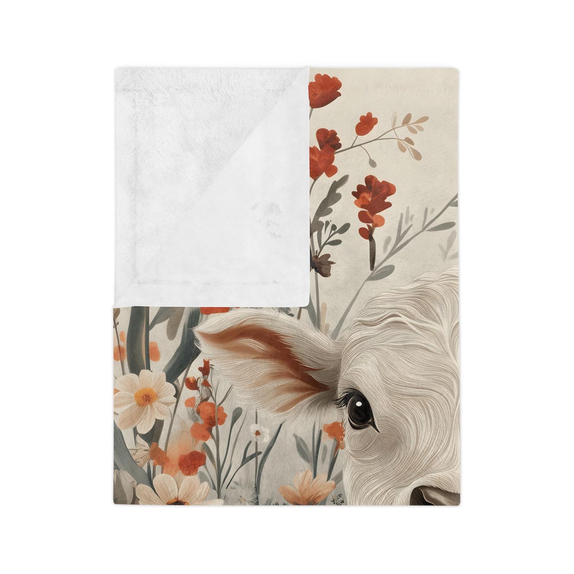 Sweet White Calf Standing in a Field of Wildflowers Art Poster - Image 3