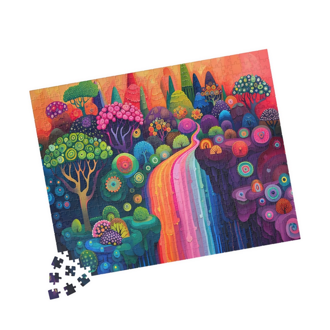 Whimsical Rainbow Colored Landscape Puzzle Fantasy Waterfall Jigsaw Tech Free Family Activity Great Gift For Birthdays Or Get Well - Image 4