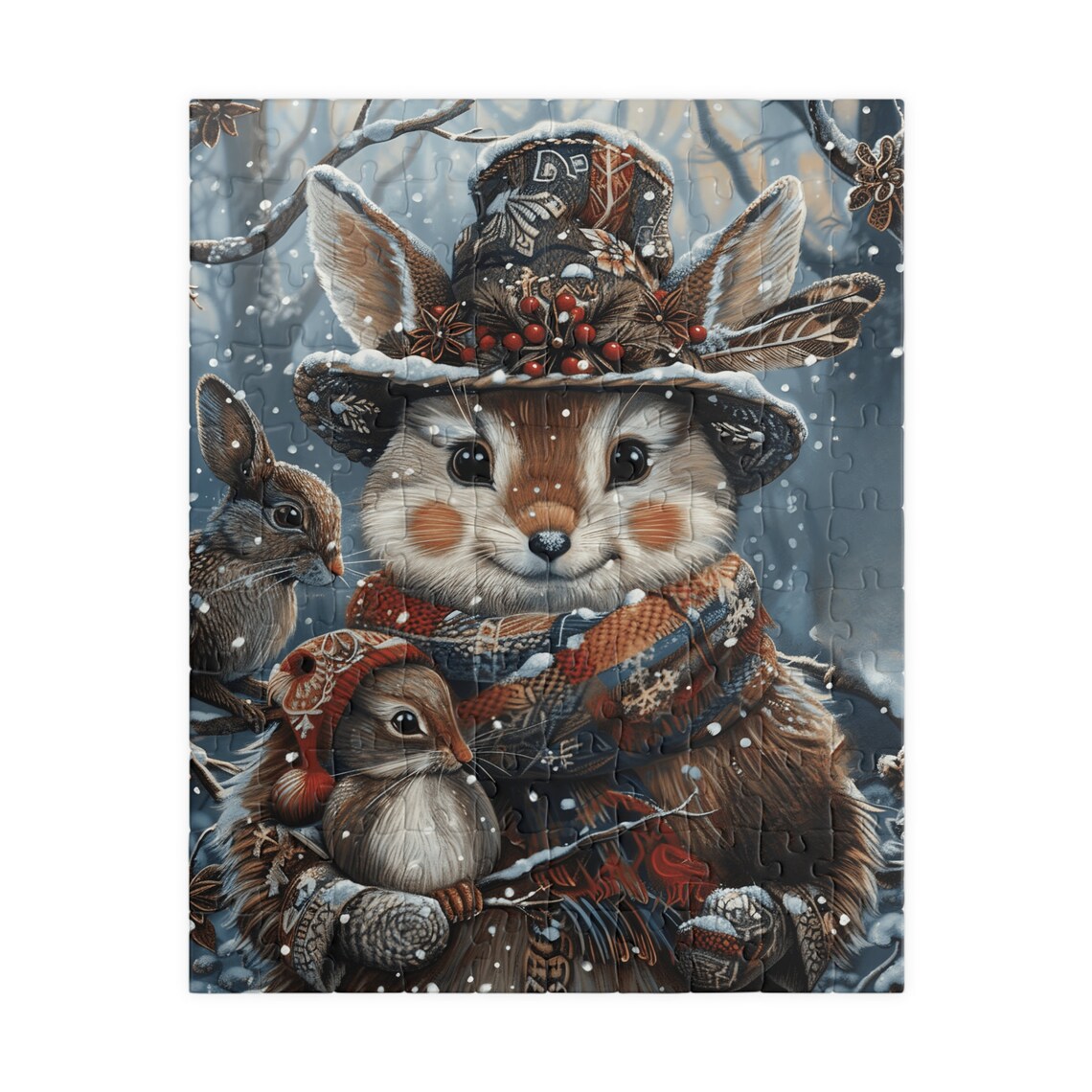 Cute Winter Rabbit Family in Cozy Hats and Scarves Snow Poster - Image 5