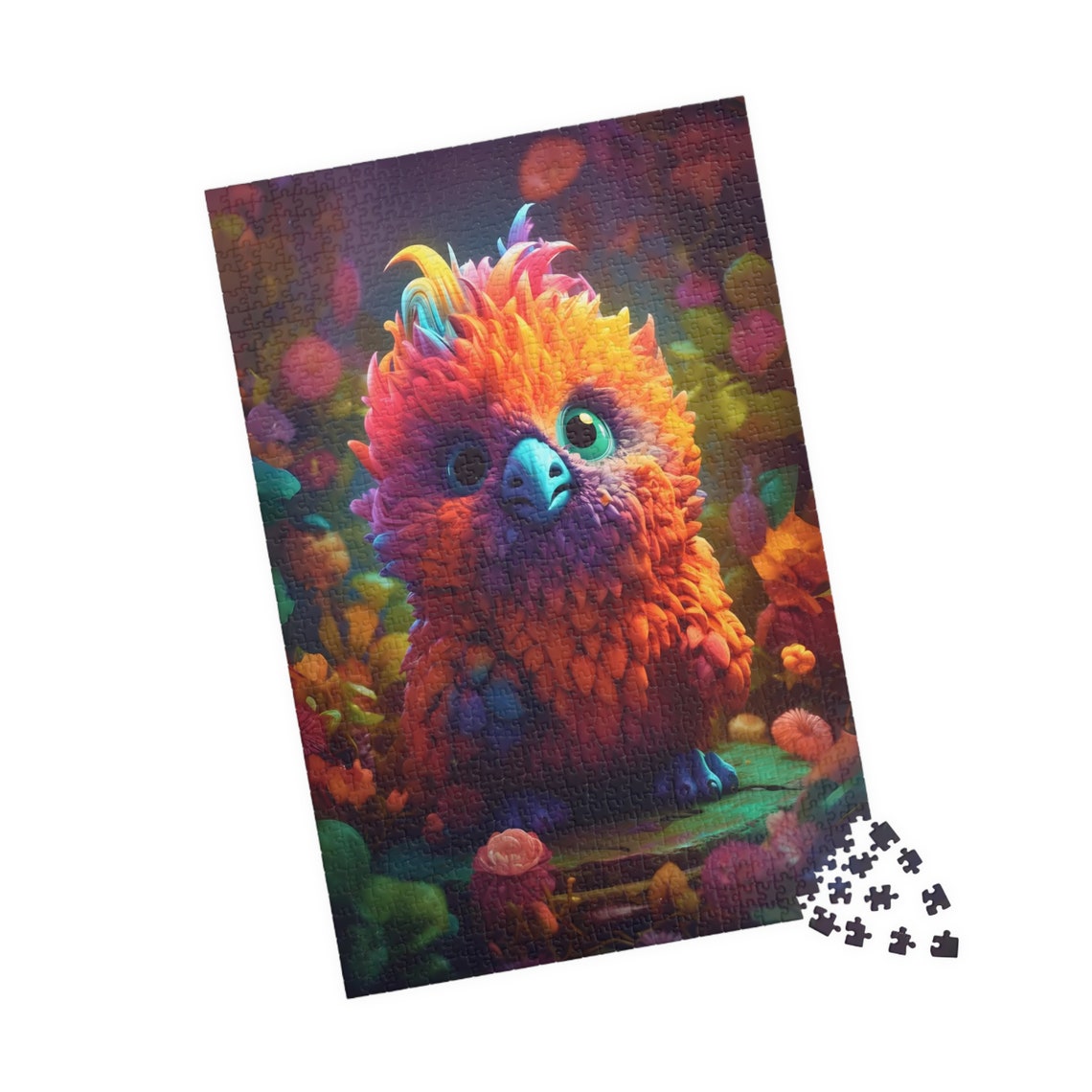 Adorable Rainbow Feathered Fantasy Creature With Big Eyes Poster - Image 4