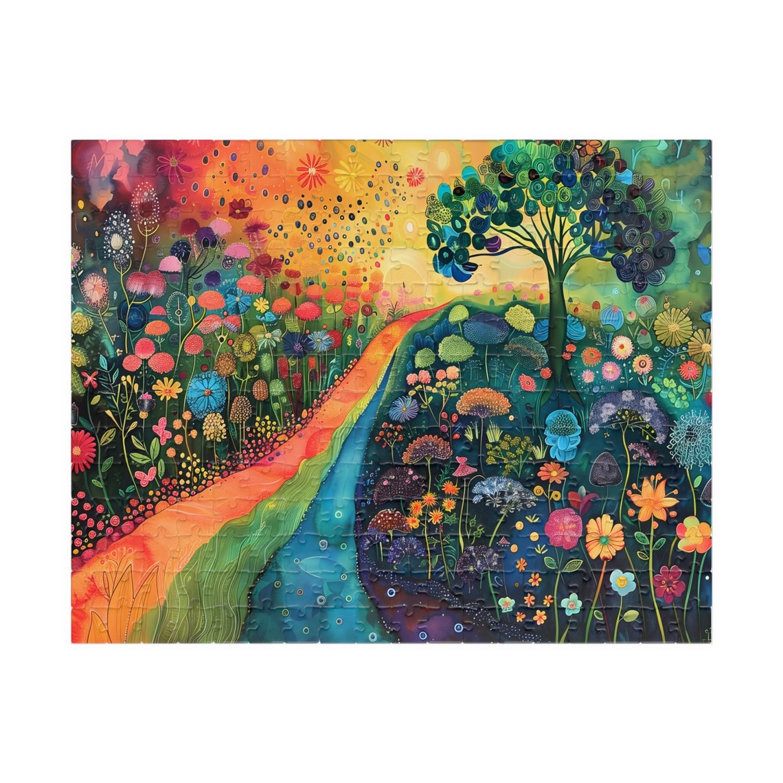 Whimsical Rainbow Garden Path Flower Meadow Fantasy Art Poster - Image 2