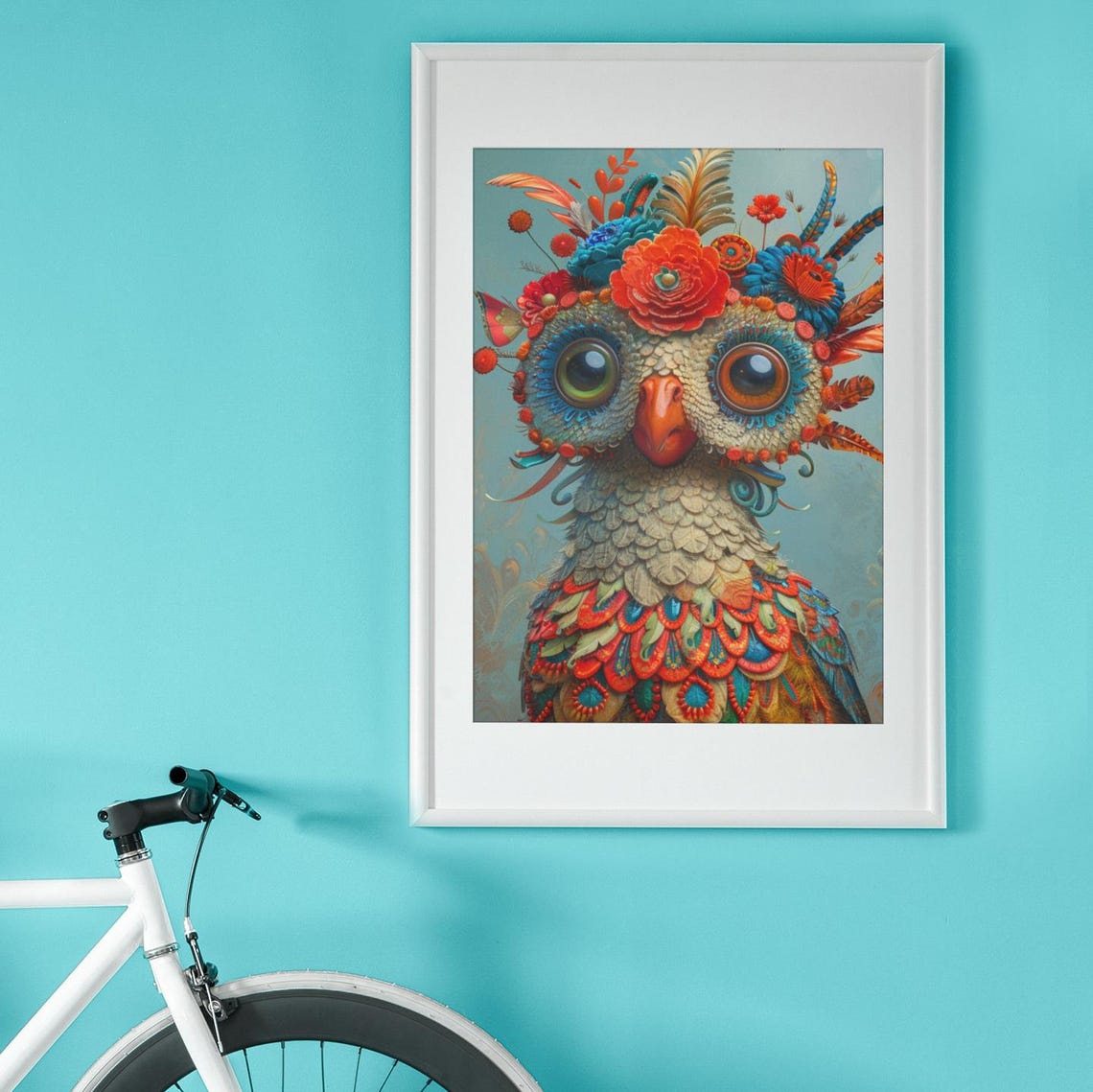 Whimsical Decorated Owl With Flower Headdress Nursery Art Poster - Image 2
