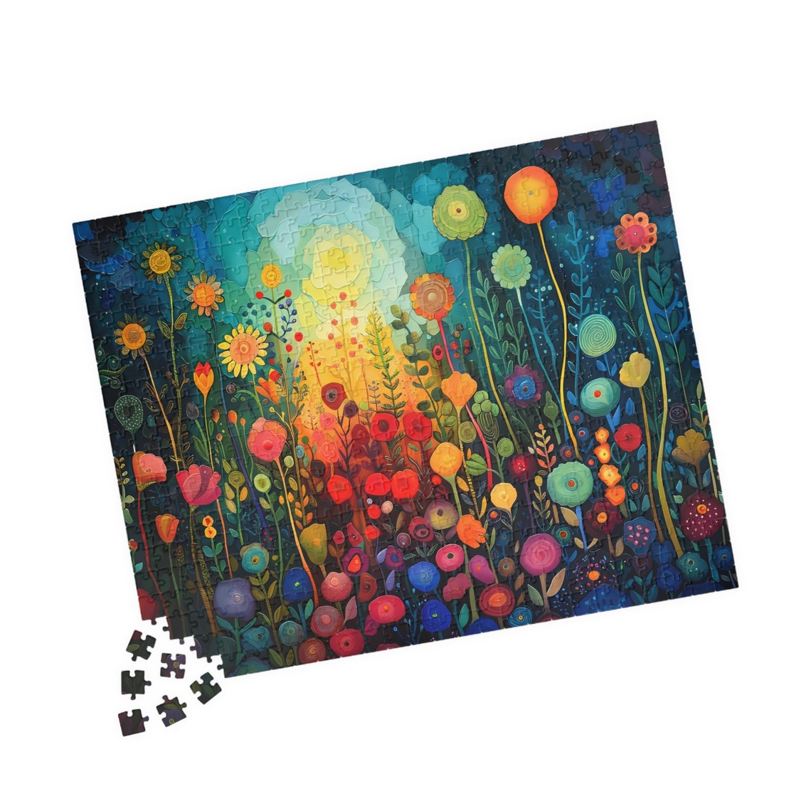 Whimsical Rainbow Wildflower Garden Under Moonlight Art Poster - Image 4