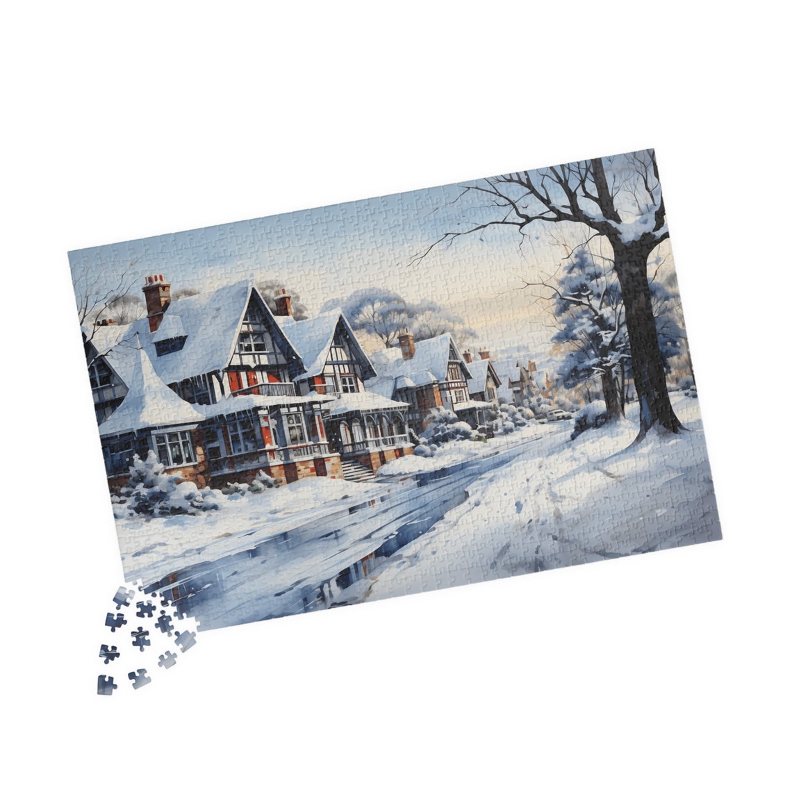 Snowy Victorian Street with Snow Covered Houses Winter Poster - Image 5