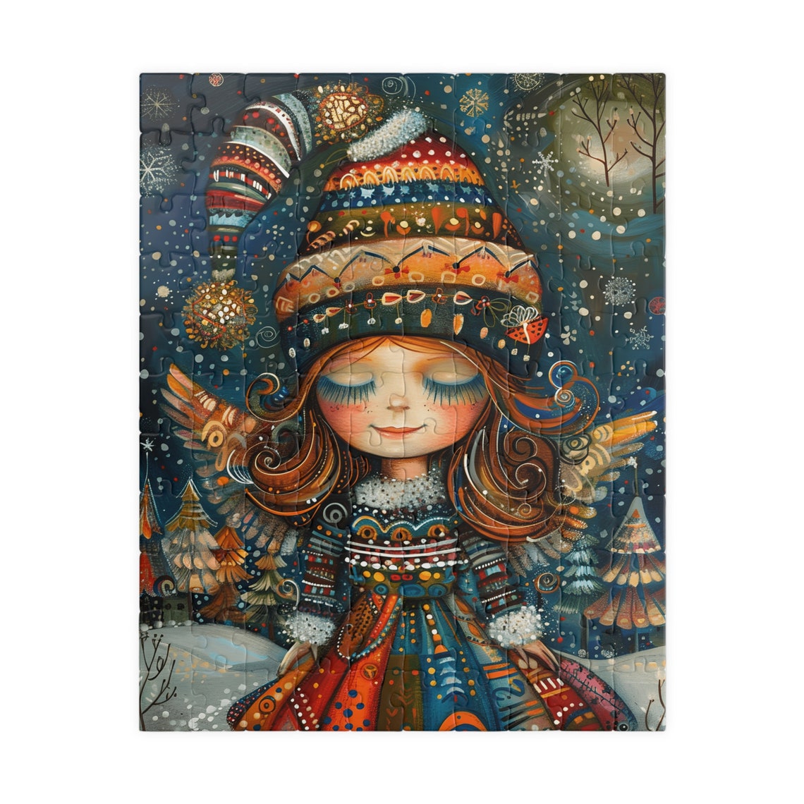 Little Winter Fairy in Festive Patterned Clothes with Snow Art Poster - Image 5