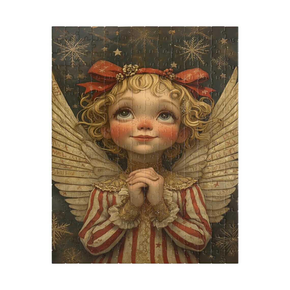 Sweet Little Christmas Angel Child Red Bow Starry Night Poster - Image 5