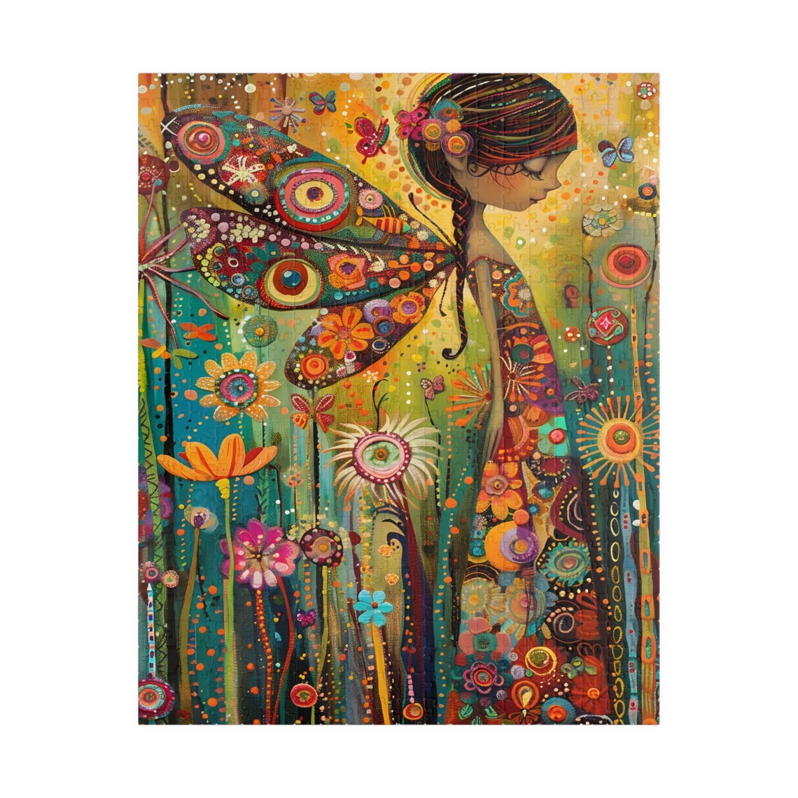 Whimsical Fairy Girl With Ornate Patterned Wings in Flower Field Poster - Image 5