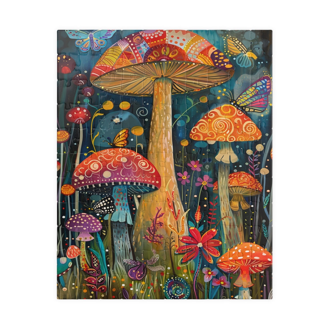 Magical Glowing Mushrooms In A Midnight Forest Scene Art Poster - Image 2