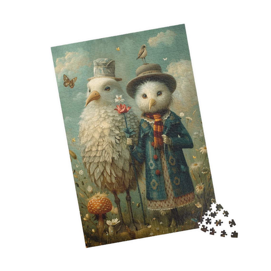Two Dressed Up White Birds Vintage Coats Charming Whimsical Poster - Image 4