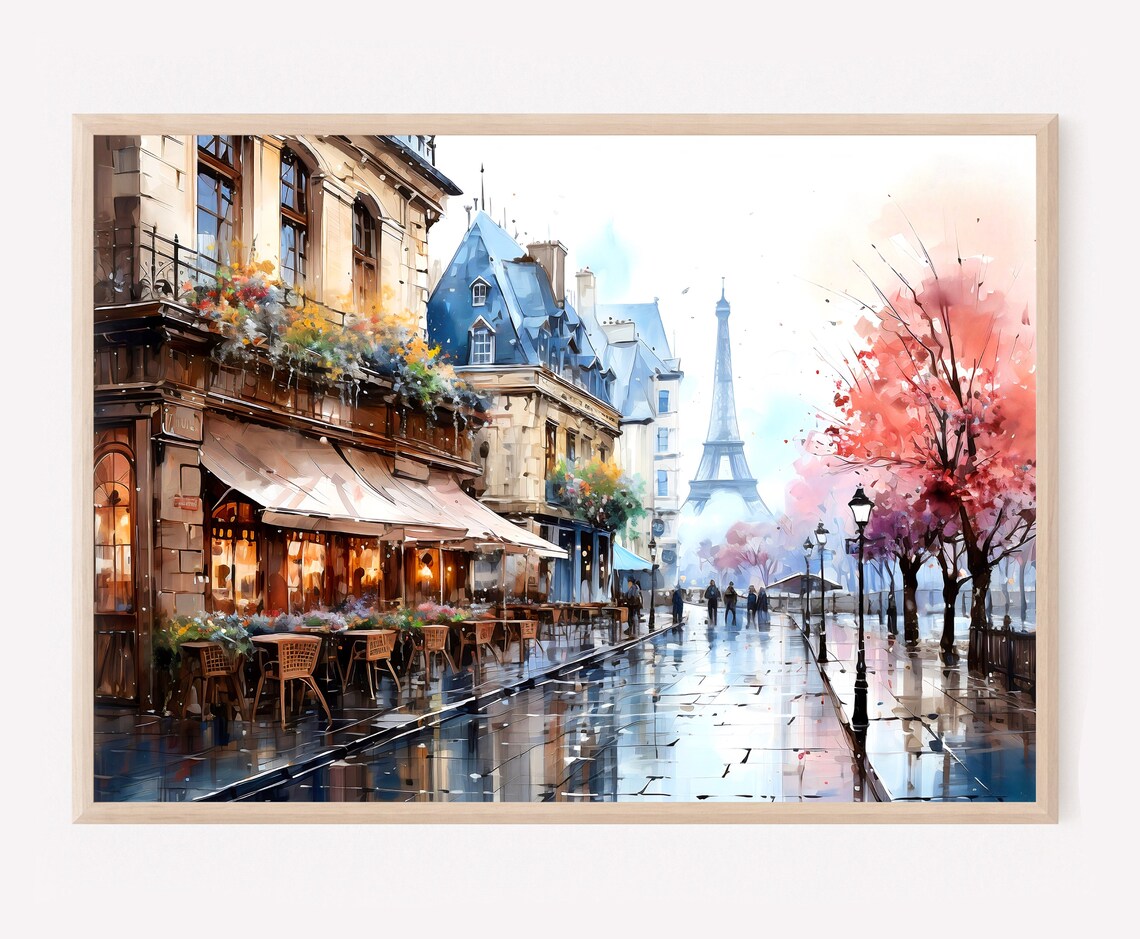 Paris Watercolor Eiffel Tower Bohemian Cityscape Art Print