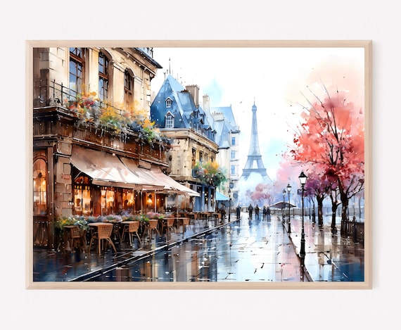 Paris Watercolor Eiffel Tower Bohemian Cityscape Art Print