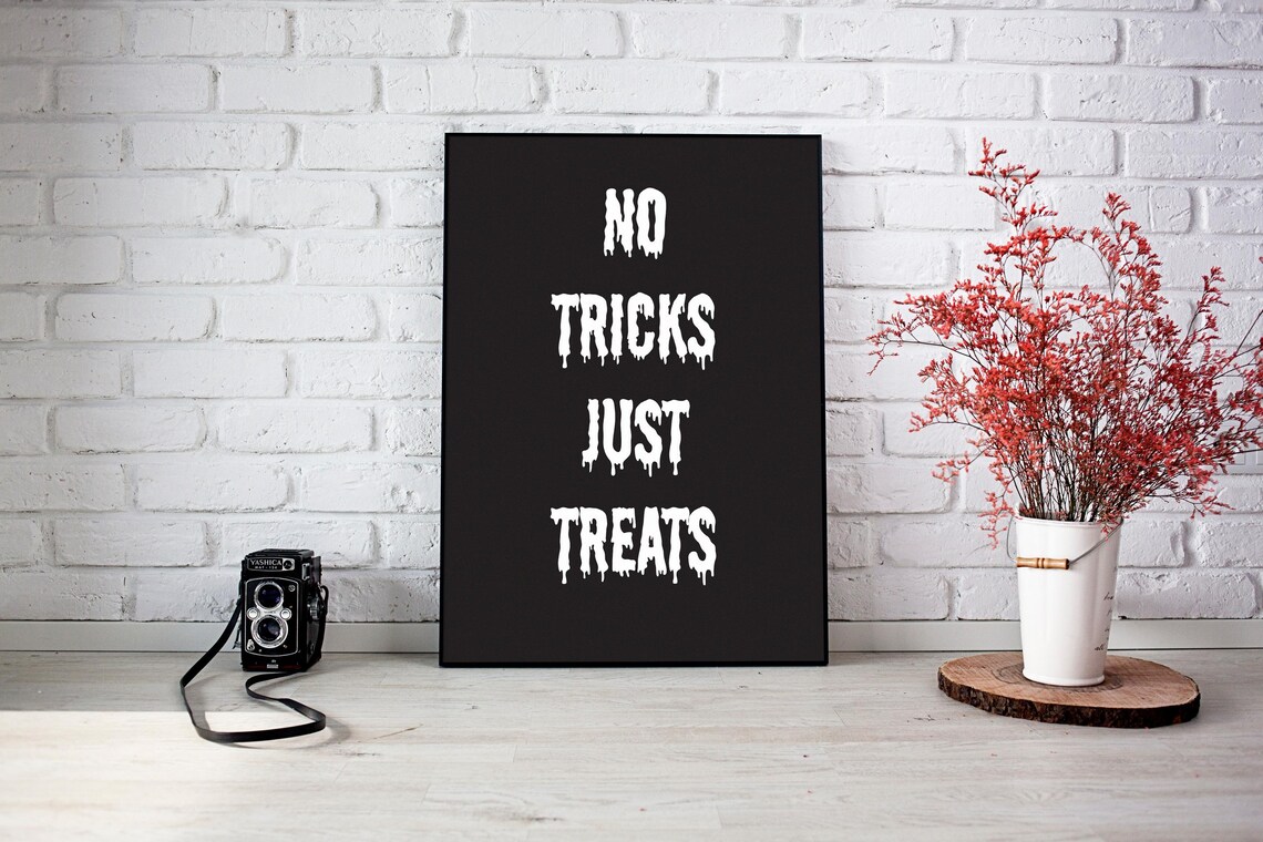 No Tricks Just Treats Halloween Poster Spooky Typography Wall Decor Art - Image 2