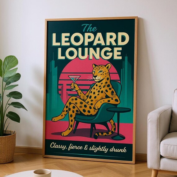 The Leopard Lounge Retro Cocktail Leopard Chair Vintage Poster