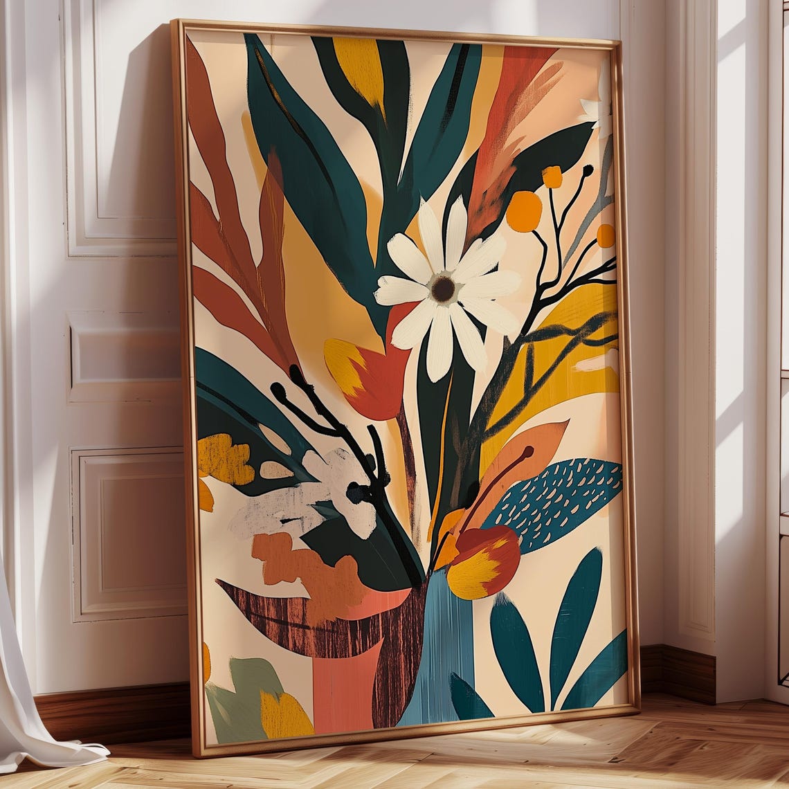 Abstract Floral Wall Art Print Vibrant Botanical Decor Midcentury Modern Inspired Flower Painting Eclectic Home Gallery